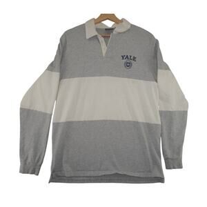 Yale University Rugby Shirt Mens Large Gray White Long Sleeve Polo